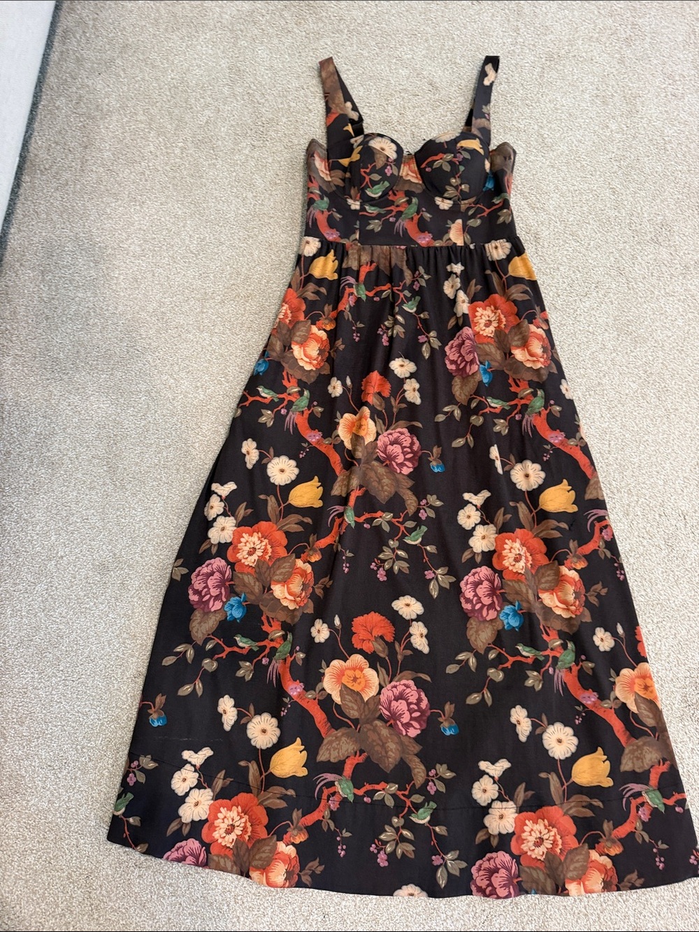 Tuckernuck Floral Bird Print Bustier Maxi Dress – Size 6